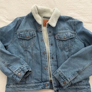 Levi's Blue Denim Jacket with White Sherpa Collar